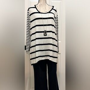 Cato Black and White Striped Long Sleeve Top